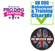 Pro Dog Trainer, UK Dog behaviour and training centre, IMDT Approved, and UK Sniffer Dogs logos